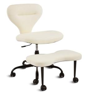 YFO Ergonomic Cross Legged Office Chair and ADHD Meditation Chair with Silent Wheels for Home Office Desk Chair and Yoga, Wider Backrest Support and Storage Pockets Design, PU Leather, Cream