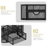 SUPEASY Mesh Desk Organizer, Desk Accessories & Workspace Organizers with Drawers, Pencil Holder for Desk with 9 Compartments for Office Supplies, 8.6 x 4.3 x 4.1 Inch, Black