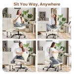 YFO Ergonomic Cross Legged Office Chair and ADHD Meditation Chair with Silent Wheels for Home Office Desk Chair and Yoga, Wider Backrest Support and Storage Pockets Design, PU Leather, Cream