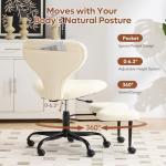 YFO Ergonomic Cross Legged Office Chair and ADHD Meditation Chair with Silent Wheels for Home Office Desk Chair and Yoga, Wider Backrest Support and Storage Pockets Design, PU Leather, Cream