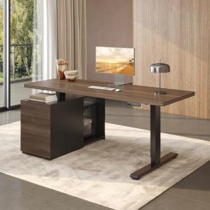 FLEXISPOT 71" Executive Standing Desk with Drawers & PC Case, Secretary Desk with Dual Motor Lift, 222 LBS Capacity, 1" Thick Desktop, Ideal for Home Office Workstation, Black Walnut, 3 Packages