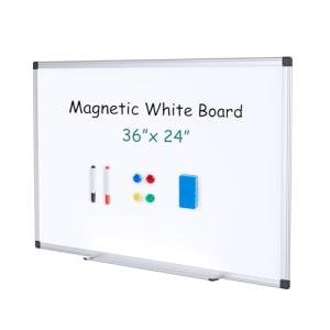 OLIXIS Magnetic White Board, Dry Erase Board for Wall 36" x 24", Whiteboard with 1 Dry Eraser & 2 Multicolor Markers & 4 Magnetic Pins, Aluminium Frame for Home, School, Office, White