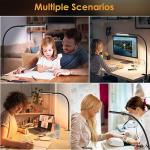 ShineTech LED Desk Lamp with Clamp, Clip On Desk Lamp for Home Office, 3 Color Modes & Stepless Dimming, Flexible Gooseneck Architect Desk Light, Eye Caring Reading Lamp with USB Adapter