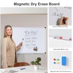 OLIXIS Magnetic White Board, Dry Erase Board for Wall 36" x 24", Whiteboard with 1 Dry Eraser & 2 Multicolor Markers & 4 Magnetic Pins, Aluminium Frame for Home, School, Office, White