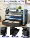 Kitsure Desk Organizer - 4-Tier Office Desk Accessories with Drawer ＆ Pen Holder, Tool-Free Assembly Organizer with Non-Slip Pads, for Office Supplies Storage, Plastic, 13.3" x 8.0" x 10.8", Black