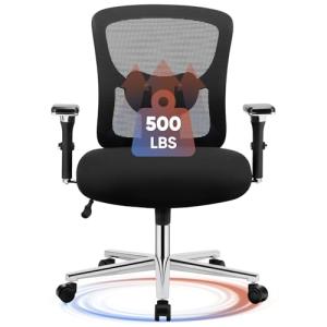 Sweetcrispy Big and Tall Office Desk Chair with Lumbar Support, 500lbs Heavy Duty Mesh Ergonomic Computer Chair with 4D Armrest and Wide Comfy Seat, Wheels for Adult, Black