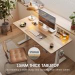TIQLAB Electric Height Adjustable Standing Desk 47.2×23.6 inch, Sit Stand Desk with Splice Board, Memory Controller, White Frame & Maple Top Computer Workstation for Home Office