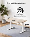 TIQLAB Electric Height Adjustable Standing Desk 47.2×23.6 inch, Sit Stand Desk with Splice Board, Memory Controller, White Frame & Maple Top Computer Workstation for Home Office