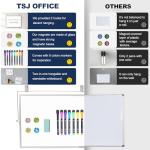 TSJ OFFICE Small White Board - 12 X 16 Inches Small Magnetic Dry Erase Board with Hooks for Wall, Desktop Whiteboard Stand 360 Degrees Revolving Double Sided for Office, Home, School, Silver