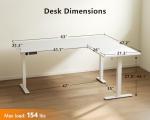 Casaottima 63 Inch Electric L-Shaped Standing Desk, Reversible Corner Desk with Height Adjustment, Large Ergonomic Workstation for Home Office, Reception Room, White