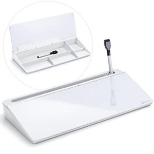 Varhomax Glass Desk Whiteboard with Storage, Desktop Organizer to-do List Memo Notepad Dry Erase White Board for Home Office and School Supplies (White)