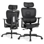 Magshion Ergonomic Office Chair, High Back Desk Chair with Adjustable Headrest, 3D Armrests, Tilt Lock and Lumbar Support, Mesh Computer Chair for Home Office, 350 LBS Capacity, Black