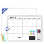 Lumspax Monthly Whiteboard Calendar for Wall, Small 16" x 12" Dry Erase Board with Plastic Frame, Hanging Dry Erase Calendar with 3 Mini Sticky Notes for Kitchen Planner, Memo, Home and Office