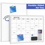 Lumspax Monthly Whiteboard Calendar for Wall, Small 16" x 12" Dry Erase Board with Plastic Frame, Hanging Dry Erase Calendar with 3 Mini Sticky Notes for Kitchen Planner, Memo, Home and Office