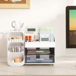 HBlife Desk Organizer with Pen Pencil Holder for Desk, Pen Organizer with 2 Drawers, Desk Organizers and Accessories with 4 Compartments, Desktop Storage for Office Home School Art Supplies, White