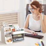 HBlife Desk Organizer with Pen Pencil Holder for Desk, Pen Organizer with 2 Drawers, Desk Organizers and Accessories with 4 Compartments, Desktop Storage for Office Home School Art Supplies, White