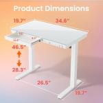 HUANUO Glass Standing Desk with Drawers, 35 x 20 Inch Electric Adjustable Height Desk, Quick Install One-Piece Tabletop with USB Charging Ports, White