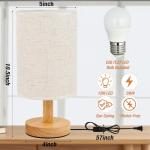 EZIYIN Desk Lamp LED Bulb Included, Small Bedside Table Lamp Plug-in - Classic Wood Base with Flaxen Fabric Shade, Lamps for Night Stands, Simple Nightstand Light for Bedroom, Office, Desk