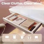 HUANUO Glass Standing Desk with Drawers, 35 x 20 Inch Electric Adjustable Height Desk, Quick Install One-Piece Tabletop with USB Charging Ports, White