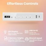 HUANUO Glass Standing Desk with Drawers, 35 x 20 Inch Electric Adjustable Height Desk, Quick Install One-Piece Tabletop with USB Charging Ports, White