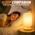 EZIYIN Desk Lamp LED Bulb Included, Small Bedside Table Lamp Plug-in - Classic Wood Base with Flaxen Fabric Shade, Lamps for Night Stands, Simple Nightstand Light for Bedroom, Office, Desk