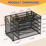 OrgMate 5 Tier Paper Letter Tray with File Holder and 3 Drop-in Pen Holders, Mesh Desk File Organizer with Handle, Desk Organizers and Accessories for School,Home, Office Supplies Storage-Black