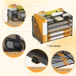 OrgMate 5 Tier Paper Letter Tray with File Holder and 3 Drop-in Pen Holders, Mesh Desk File Organizer with Handle, Desk Organizers and Accessories for School,Home, Office Supplies Storage-Black