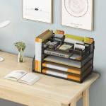 OrgMate 5 Tier Paper Letter Tray with File Holder and 3 Drop-in Pen Holders, Mesh Desk File Organizer with Handle, Desk Organizers and Accessories for School,Home, Office Supplies Storage-Black