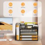 OrgMate 5 Tier Paper Letter Tray with File Holder and 3 Drop-in Pen Holders, Mesh Desk File Organizer with Handle, Desk Organizers and Accessories for School,Home, Office Supplies Storage-Black