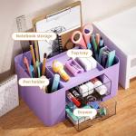 Marbrasse Pen Organizer with 2 Drawer, Multi-Functional Pencil Holder for Desk, Desk Organizers and Accessories with 5 Compartments + Drawer for Office Art Supplies (Purple)
