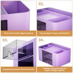 Marbrasse Pen Organizer with 2 Drawer, Multi-Functional Pencil Holder for Desk, Desk Organizers and Accessories with 5 Compartments + Drawer for Office Art Supplies (Purple)