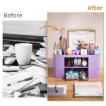 Marbrasse Pen Organizer with 2 Drawer, Multi-Functional Pencil Holder for Desk, Desk Organizers and Accessories with 5 Compartments + Drawer for Office Art Supplies (Purple)