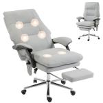 HOMCOM Massage Office Chair with 6-Point Vibration, Pet-Friendly Faux Leather Ergonomic Executive Desk Chair with Double-Layer Spring Cushions, Wide Seat, High Back, Reclining, Footrest, Light Gray