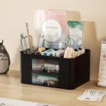 Vimbo Stationary Organiser 7-Grid Desk Organizer with Drawer – Multifunctional Plastic Table Organizer & Pen Holder for School, Office, and Home (Black)