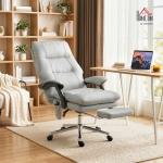 HOMCOM Massage Office Chair with 6-Point Vibration, Pet-Friendly Faux Leather Ergonomic Executive Desk Chair with Double-Layer Spring Cushions, Wide Seat, High Back, Reclining, Footrest, Light Gray