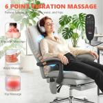 HOMCOM Massage Office Chair with 6-Point Vibration, Pet-Friendly Faux Leather Ergonomic Executive Desk Chair with Double-Layer Spring Cushions, Wide Seat, High Back, Reclining, Footrest, Light Gray