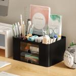 Vimbo Stationary Organiser 7-Grid Desk Organizer with Drawer – Multifunctional Plastic Table Organizer & Pen Holder for School, Office, and Home (Black)