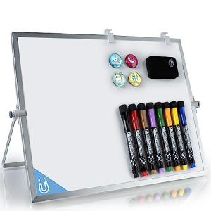 LULU OFFICE 12x16 Double Sided Magnetic Dry Erase Whiteboard with Stand - Desk or Wall Mount, Weekly Planner & Daily Task Board, Complete Set with 8 Markers, 4 Magnets & Eraser