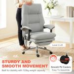HOMCOM Massage Office Chair with 6-Point Vibration, Pet-Friendly Faux Leather Ergonomic Executive Desk Chair with Double-Layer Spring Cushions, Wide Seat, High Back, Reclining, Footrest, Light Gray