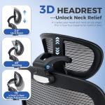 ACFOUL Ergonomic Office Chair, Mesh Desk Chair with 2D Adjustable Lumbar Support – Relieve Back Pain for Long Workdays Sitting, High Back with 3D Headrest & Armrests for Home Office Comfort, Black