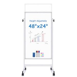 maxtek Rolling White Board, 48 x 24 Height Adjustable Whiteboard on Wheels, Large Magnetic Standing Mobile Easel Board, Double-Sided with Stand for Office, Home, and Classroom