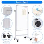 maxtek Rolling White Board, 48 x 24 Height Adjustable Whiteboard on Wheels, Large Magnetic Standing Mobile Easel Board, Double-Sided with Stand for Office, Home, and Classroom