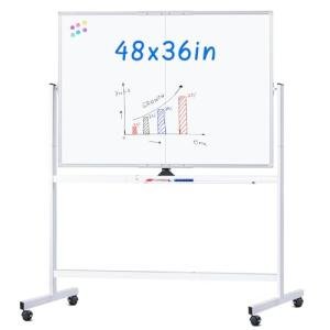 maxtek Rolling Whiteboard, 48x36 Large Magnetic White Board with Stands, Big Double-Sided White Board Dry Erase on Wheels for Homeschool, Home Office, Office, School (Silver, 48 x 36)