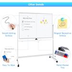 maxtek Rolling Whiteboard, 48x36 Large Magnetic White Board with Stands, Big Double-Sided White Board Dry Erase on Wheels for Homeschool, Home Office, Office, School (Silver, 48 x 36)