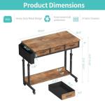 WINAZ Rolling Standing Desk Adjustable Height with Drawers on Wheels, 40 Inch Portable Mobile Stand Up Computer Desks for Bedroom Home Office, Couch Sofa Side Laptop Table with Storage, Rustic Brown