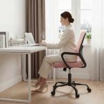 DUMOS Home Office Chair - Ergonomic Mid Back Mesh Desk Chair with Lumbar Support & Rocking Mode, Height Adjustable with Fixed Armrest, for Conference, Computer, 360° Swivel, Adults, Pink