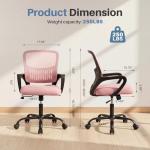 DUMOS Home Office Chair - Ergonomic Mid Back Mesh Desk Chair with Lumbar Support & Rocking Mode, Height Adjustable with Fixed Armrest, for Conference, Computer, 360° Swivel, Adults, Pink
