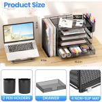 OPNICE Desk Organizer, 5-Tier Paper File Organizer with Drawer & Pen Holder, Office Desk Accessories, Workspace Desktop Organizer for Office Supplies(Black)