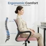 DUMOS Home Office Chair - Ergonomic Mid Back Mesh Desk Chair with Lumbar Support & Rocking Mode, Height Adjustable with Fixed Armrest, for Conference, Computer, 360° Swivel, Adults, Pink