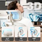 Vonesse Ergonomic Office Chair with Footrest, Desk Chairs with Adjustable 3D Headrest and Armrests, Computer Gaming Chair with Dynamic Lumbar Support & Adjustable Depth Breathable Mesh Seat (White)